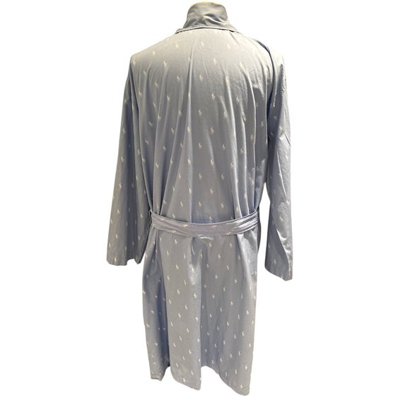 Polo Ralph Lauren Men’s Cotton Robe Blue White Pony Logo Print L/XL Belted Loung - Picture 4 of 7